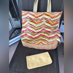 Fossil KeyPer Pink/Tan Coated Canvas Tote Bag